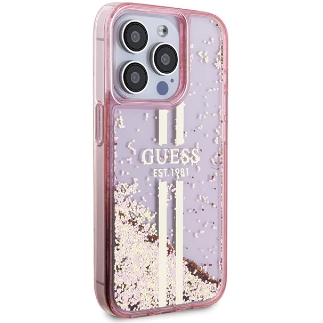 Чехол Guess Liquid Glitter Gold Stripes для iPhone 15 Pro Pink (GUHCP15LLFCSEGP)