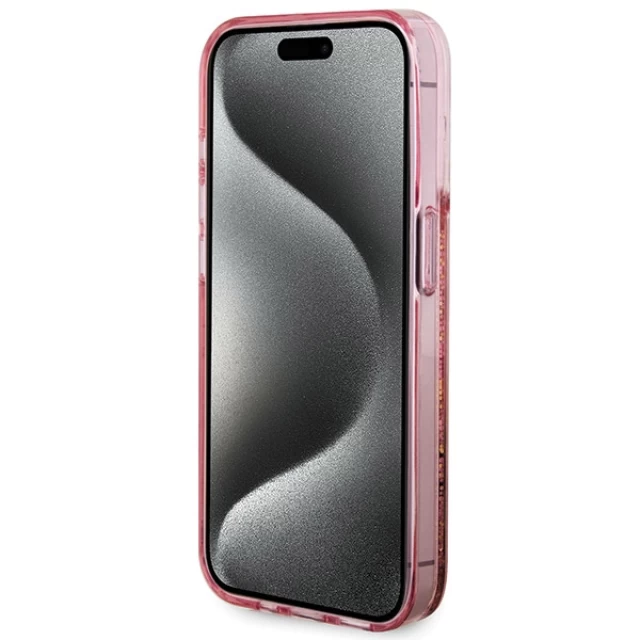 Чехол Guess Liquid Glitter Gold Stripes для iPhone 15 Pro Pink (GUHCP15LLFCSEGP)
