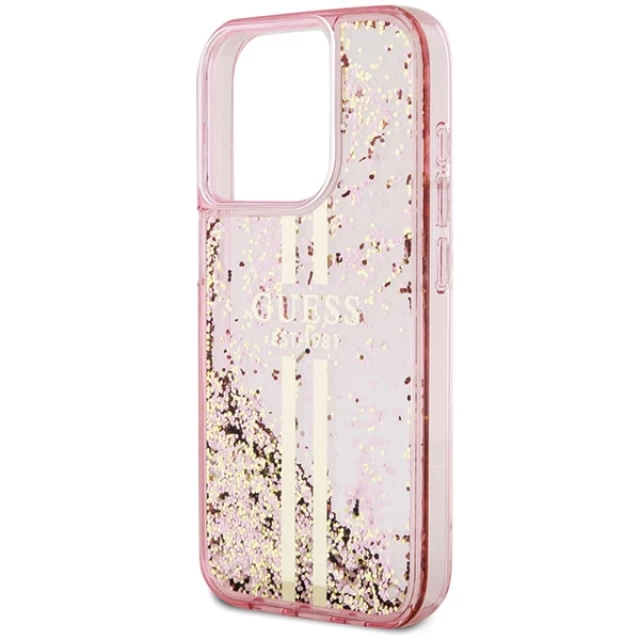 Чохол Guess Liquid Glitter Gold Stripes для iPhone 15 Pro Pink (GUHCP15LLFCSEGP)