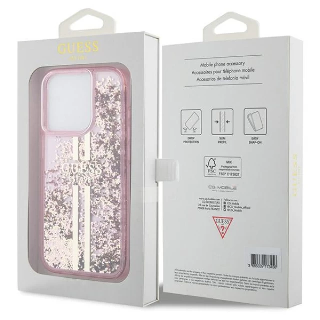 Чехол Guess Liquid Glitter Gold Stripes для iPhone 15 Pro Pink (GUHCP15LLFCSEGP)