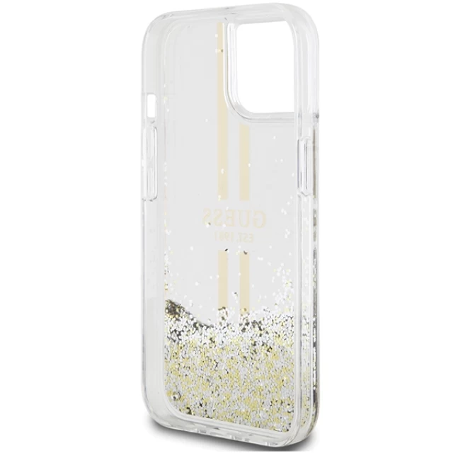 Чехол Guess Liquid Glitter Gold Stripes для iPhone 15 | 14 | 13 Transparent (GUHCP15SLFCSEGT)