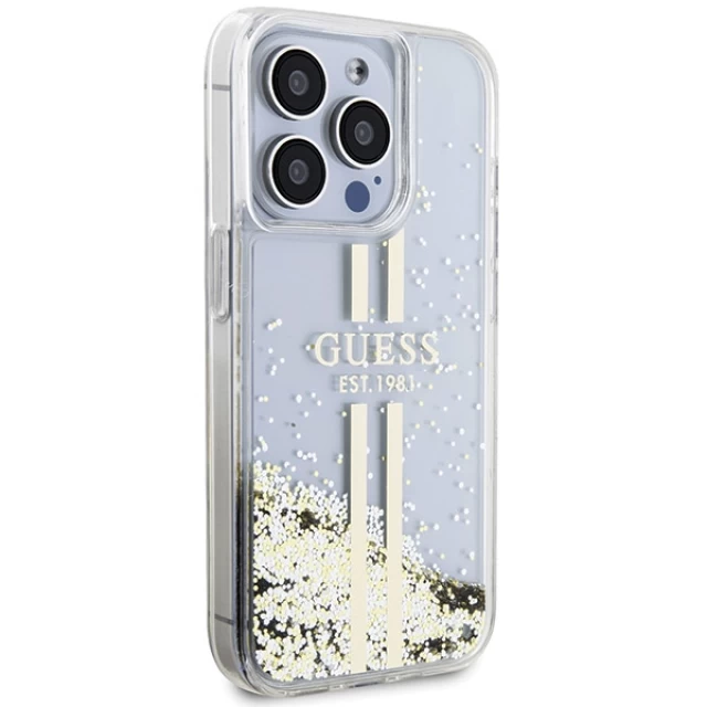 Чехол Guess Liquid Glitter Gold Stripes для iPhone 15 Pro Transparent (GUHCP15LLFCSEGT)