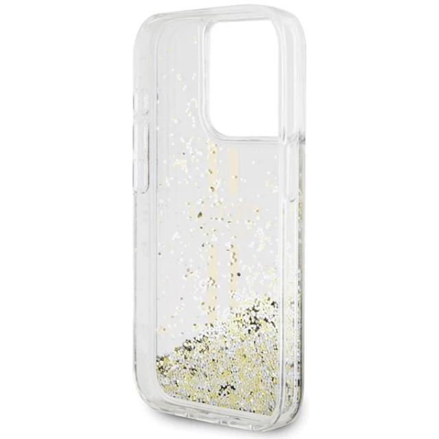 Чехол Guess Liquid Glitter Gold Stripes для iPhone 15 Pro Transparent (GUHCP15LLFCSEGT)