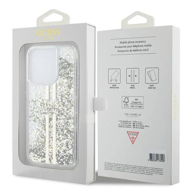 Чехол Guess Liquid Glitter Gold Stripes для iPhone 15 Pro Transparent (GUHCP15LLFCSEGT)
