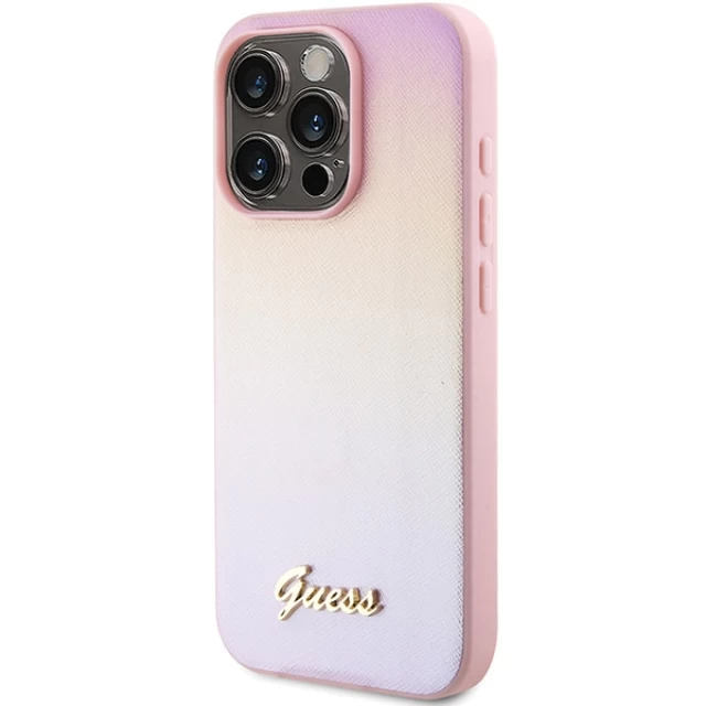 Чохол Guess Saffiano Iridescent Script для iPhone 15 Pro Max Pink (GUHCP15XPSAIRSP)