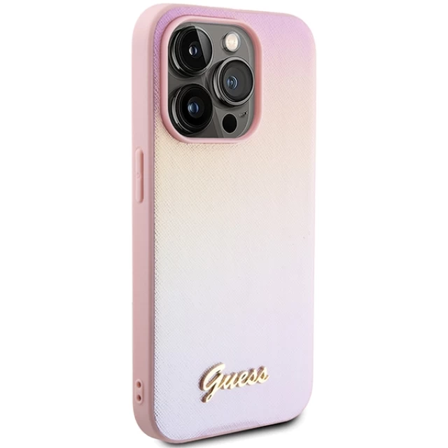 Чехол Guess Saffiano Iridescent Script для iPhone 15 Pro Max Pink (GUHCP15XPSAIRSP)