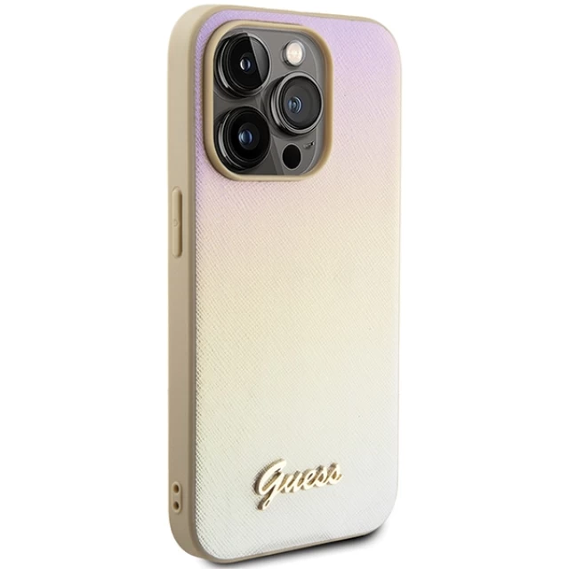 Чохол Guess Saffiano Iridescent Script для iPhone 15 Pro Gold (GUHCP15LPSAIRSD)