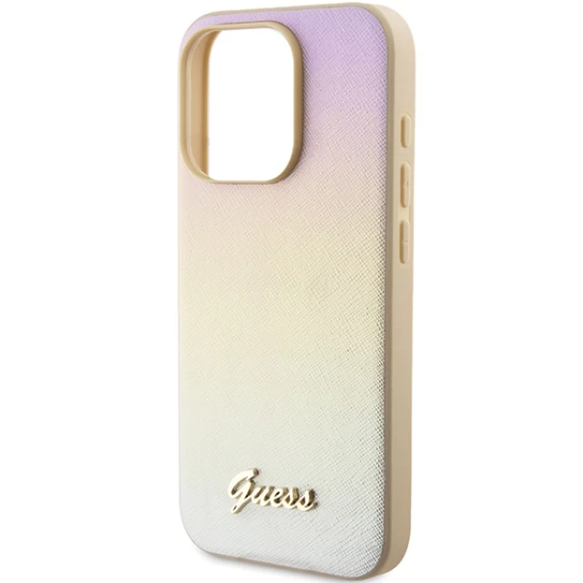 Чохол Guess Saffiano Iridescent Script для iPhone 15 Pro Gold (GUHCP15LPSAIRSD)