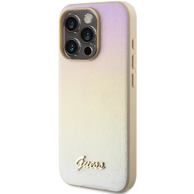 Чохол Guess Saffiano Iridescent Script для iPhone 15 Pro Max Gold (GUHCP15XPSAIRSD)