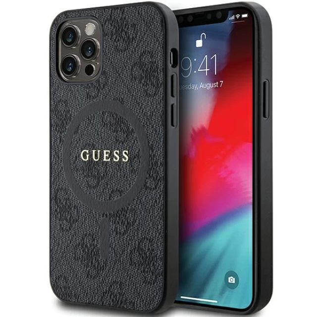 Чохол Guess 4G Collection Leather Metal Logo для iPhone 12 | 12 Pro Black with MagSafe (GUHMP12MG4GFRK)