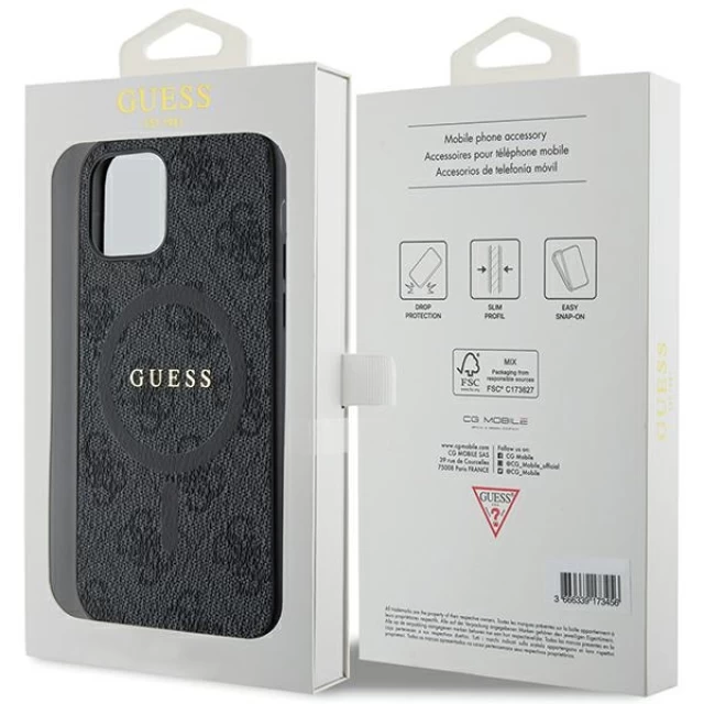 Чехол Guess 4G Collection Leather Metal Logo для iPhone 12 | 12 Pro Black with MagSafe (GUHMP12MG4GFRK)