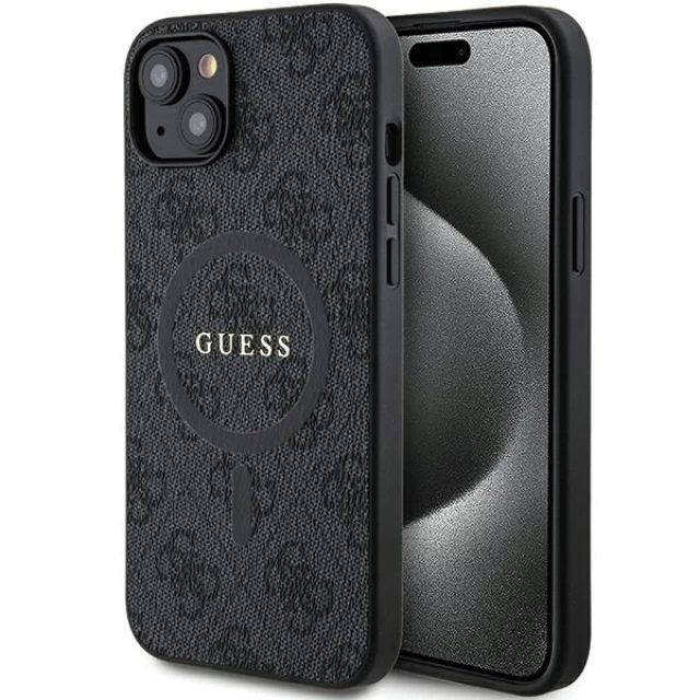 Чехол Guess 4G Collection Leather Metal Logo для iPhone 15 | 14 | 13 Black with MagSafe (GUHMP14SG4GFRK)
