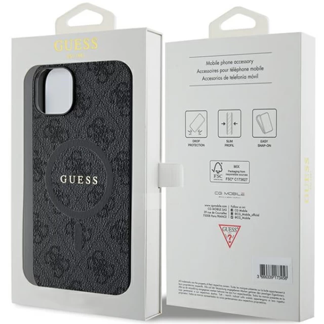 Чохол Guess 4G Collection Leather Metal Logo для iPhone 15 | 14 | 13 Black with MagSafe (GUHMP14SG4GFRK)