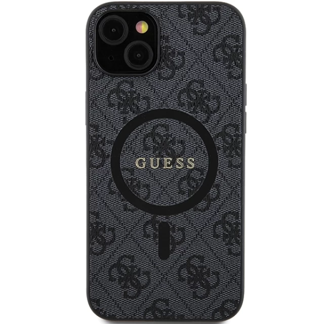 Чехол Guess 4G Collection Leather Metal Logo для iPhone 15 | 14 | 13 Black with MagSafe (GUHMP15SG4GFRK)