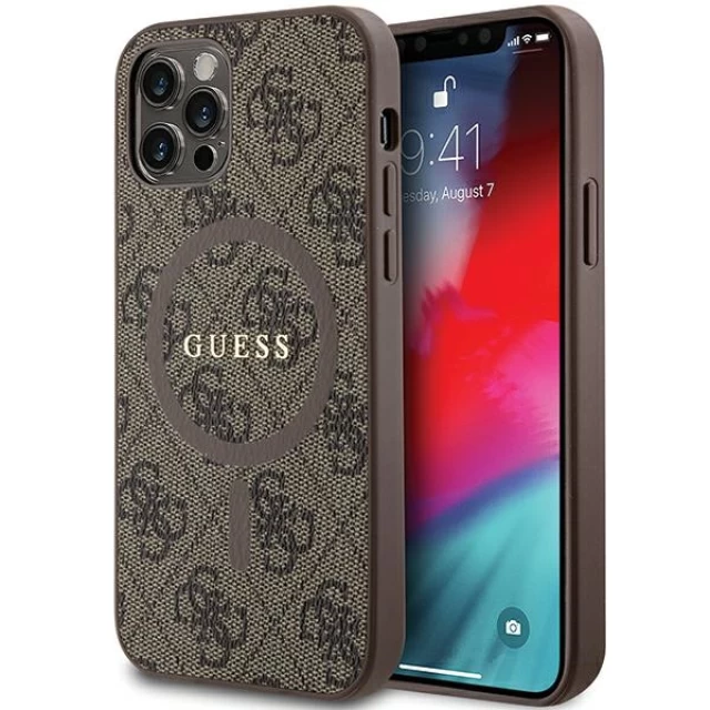 Чохол Guess 4G Collection Leather Metal Logo для iPhone 12 | 12 Pro Brown with MagSafe (GUHMP12MG4GFRW)