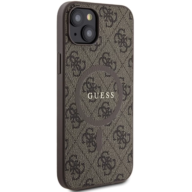 Чехол Guess 4G Collection Leather Metal Logo для iPhone 15 | 14 | 13 Brown with MagSafe (GUHMP14SG4GFRW)