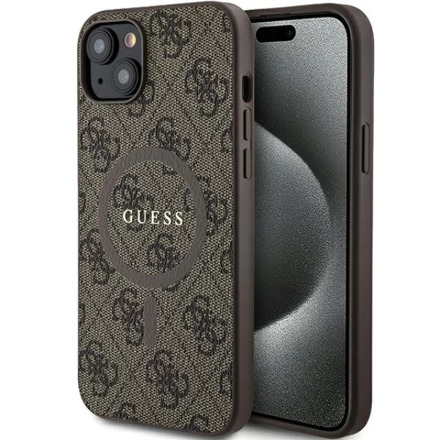 Чохол Guess 4G Collection Leather Metal Logo для iPhone 15 | 14 | 13 Brown with MagSafe (GUHMP15SG4GFRW)