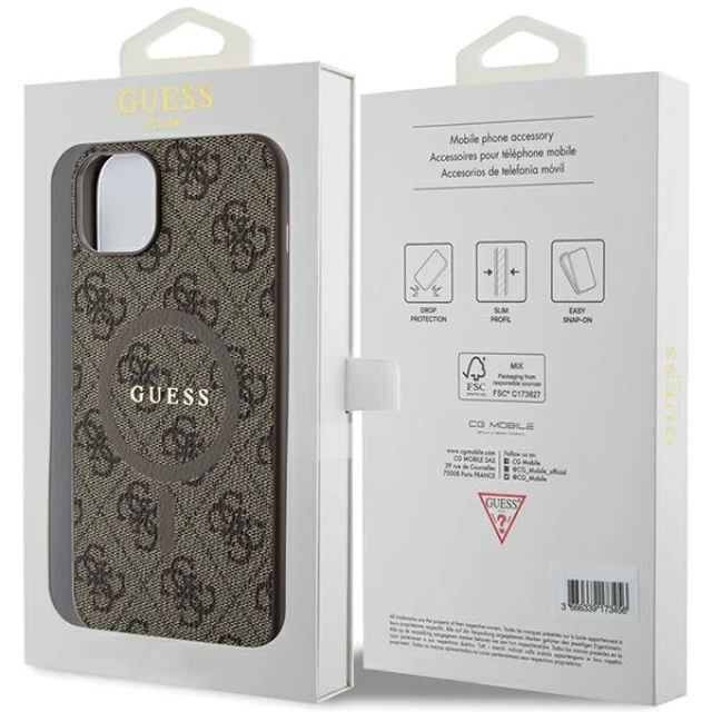 Чохол Guess 4G Collection Leather Metal Logo для iPhone 15 | 14 | 13 Brown with MagSafe (GUHMP15SG4GFRW)