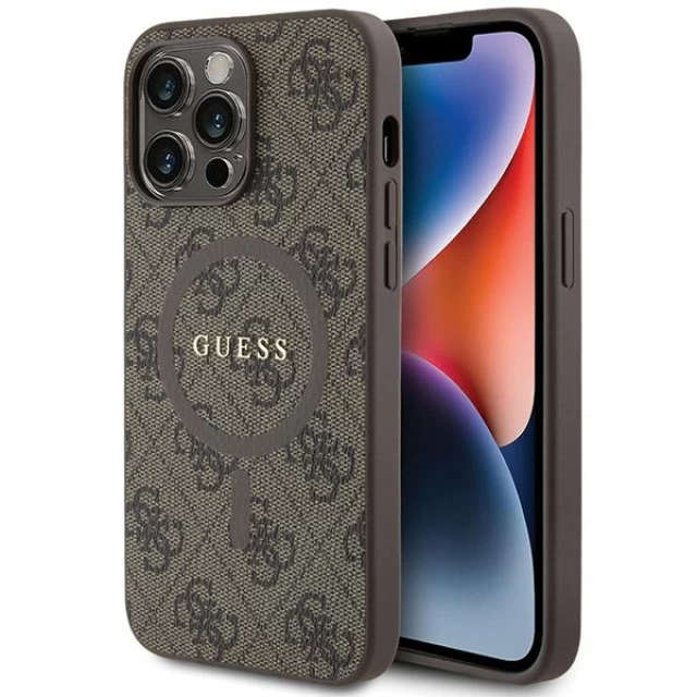 Чехол Guess 4G Collection Leather Metal Logo для iPhone 15 Pro Max Brown with MagSafe (GUHMP15XG4GFRW)