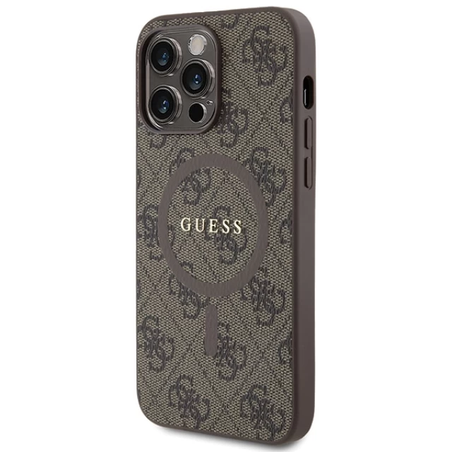 Чохол Guess 4G Collection Leather Metal Logo для iPhone 15 Pro Max Brown with MagSafe (GUHMP15XG4GFRW)