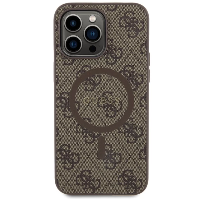 Чехол Guess 4G Collection Leather Metal Logo для iPhone 15 Pro Max Brown with MagSafe (GUHMP15XG4GFRW)