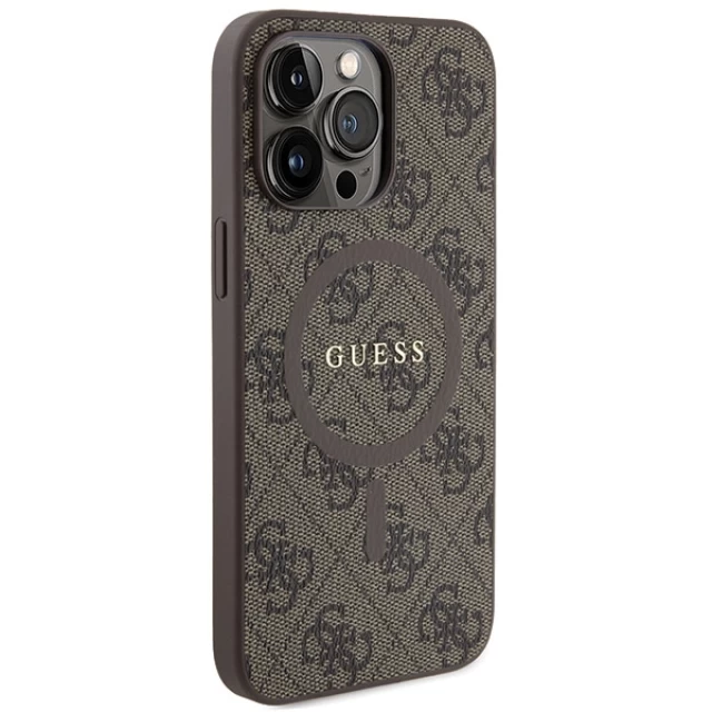 Чехол Guess 4G Collection Leather Metal Logo для iPhone 15 Pro Max Brown with MagSafe (GUHMP15XG4GFRW)