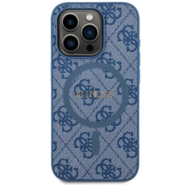 Чехол Guess 4G Collection Leather Metal Logo для iPhone 15 Pro Max Blue with MagSafe (GUHMP15XG4GFRB)