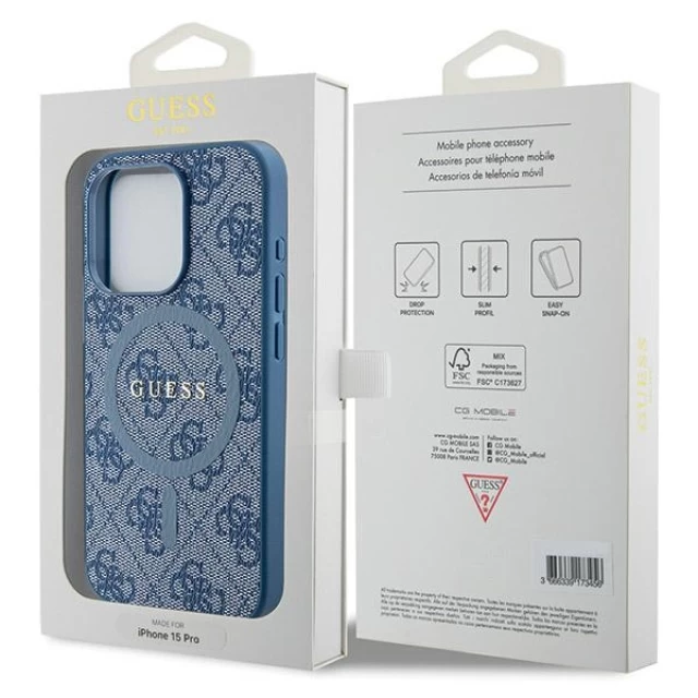 Чехол Guess 4G Collection Leather Metal Logo для iPhone 15 Pro Max Blue with MagSafe (GUHMP15XG4GFRB)