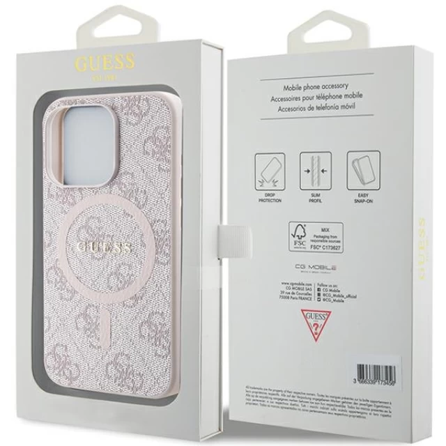 Чохол Guess 4G Collection Leather Metal Logo для iPhone 13 Pro Pink with MagSafe (GUHMP13LG4GFRP)