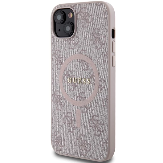 Чохол Guess 4G Collection Leather Metal Logo для iPhone 15 | 14 | 13 Pink with MagSafe (GUHMP14SG4GFRP)