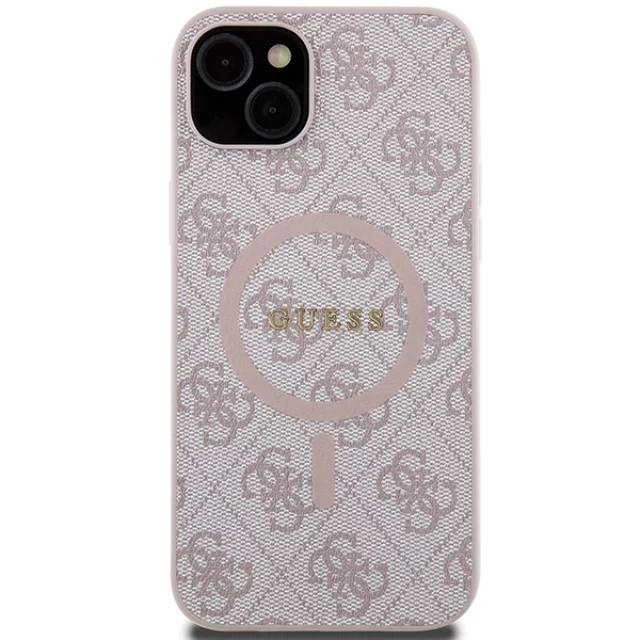 Чохол Guess 4G Collection Leather Metal Logo для iPhone 15 | 14 | 13 Pink with MagSafe (GUHMP14SG4GFRP)