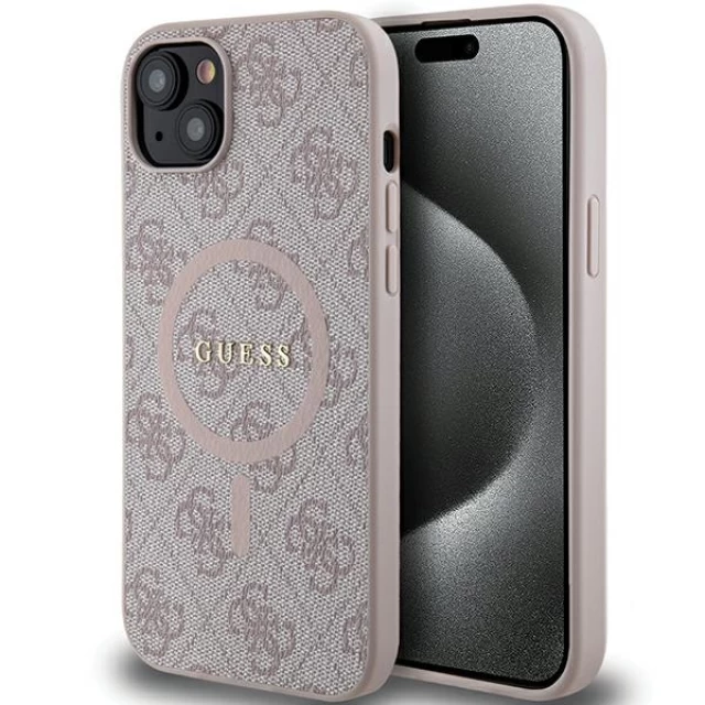 Чохол Guess 4G Collection Leather Metal Logo для iPhone 15 Plus | 14 Plus Pink with MagSafe (GUHMP15MG4GFRP)