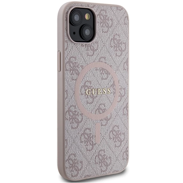 Чехол Guess 4G Collection Leather Metal Logo для iPhone 15 Plus | 14 Plus Pink with MagSafe (GUHMP15MG4GFRP)