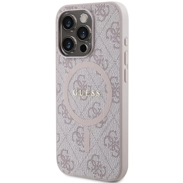 Чохол Guess 4G Collection Leather Metal Logo для iPhone 15 Pro Pink with MagSafe (GUHMP15LG4GFRP)