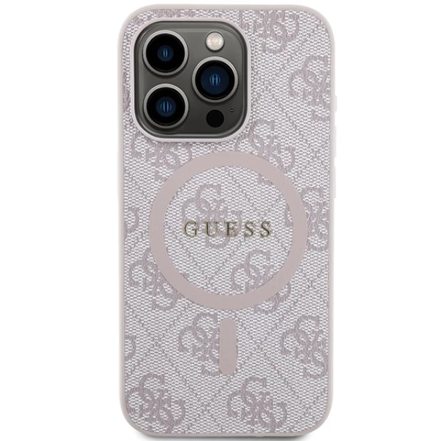 Чехол Guess 4G Collection Leather Metal Logo для iPhone 15 Pro Pink with MagSafe (GUHMP15LG4GFRP)