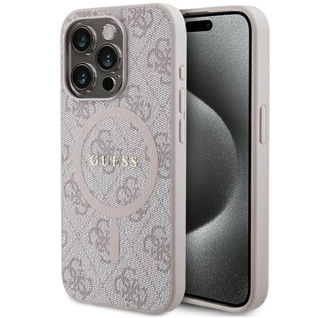 Чохол Guess 4G Collection Leather Metal Logo для iPhone 15 Pro Max Pink with MagSafe (GUHMP15XG4GFRP)