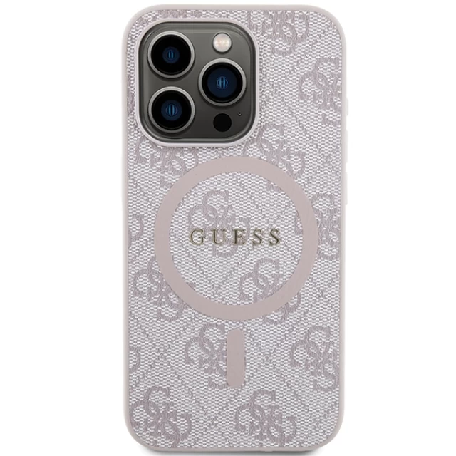 Чехол Guess 4G Collection Leather Metal Logo для iPhone 15 Pro Max Pink with MagSafe (GUHMP15XG4GFRP)