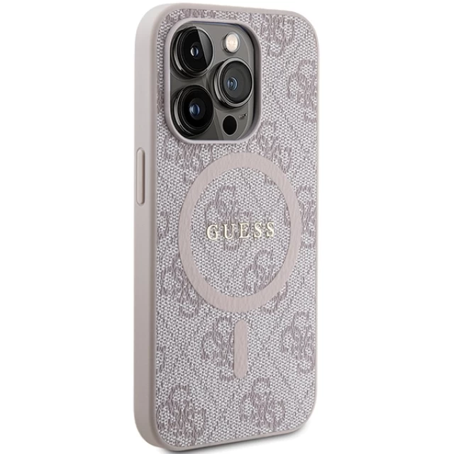 Чохол Guess 4G Collection Leather Metal Logo для iPhone 15 Pro Max Pink with MagSafe (GUHMP15XG4GFRP)