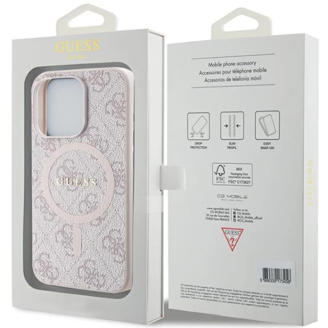 Чехол Guess 4G Collection Leather Metal Logo для iPhone 15 Pro Max Pink with MagSafe (GUHMP15XG4GFRP)