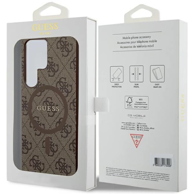 Чохол Guess 4G Collection Leather Metal Logo для Samsung Galaxy S24 Ultra (S928) Brown with MagSafe (GUHMS24LG4GFRW)