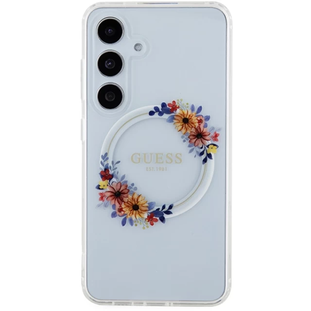 Чохол Guess IML Flowers Wreath для Samsung Galaxy S24 (S921) Transparent with MagSafe (GUHMS24SHFWFCT)
