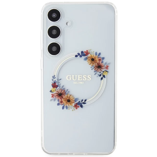 Чехол Guess IML Flowers Wreath для Samsung Galaxy S24 Plus (S926) Transparent with MagSafe (GUHMS24MHFWFCT)