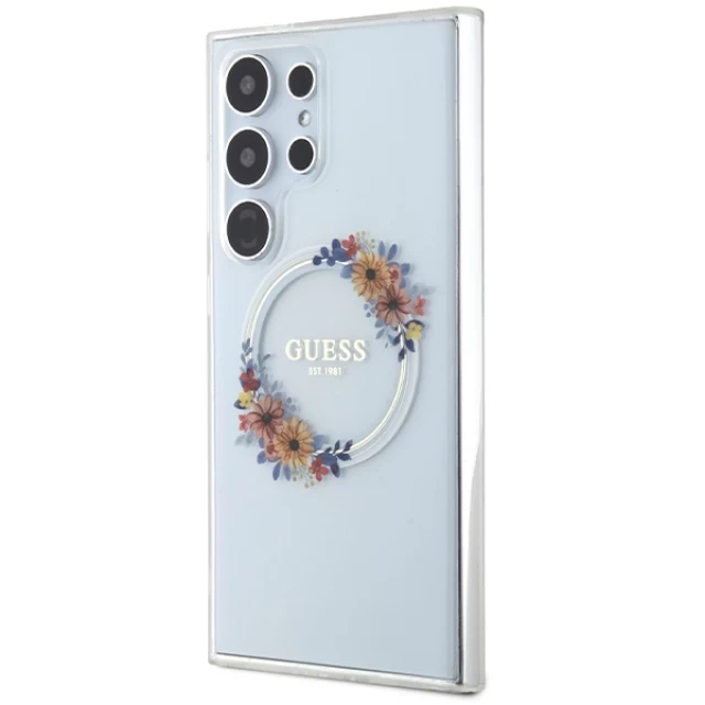 Чохол Guess IML Flowers Wreath для Samsung Galaxy S24 Ultra (S928) Transparent with MagSafe (GUHMS24LHFWFCT)