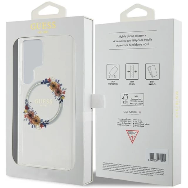 Чохол Guess IML Flowers Wreath для Samsung Galaxy S24 Ultra (S928) Transparent with MagSafe (GUHMS24LHFWFCT)