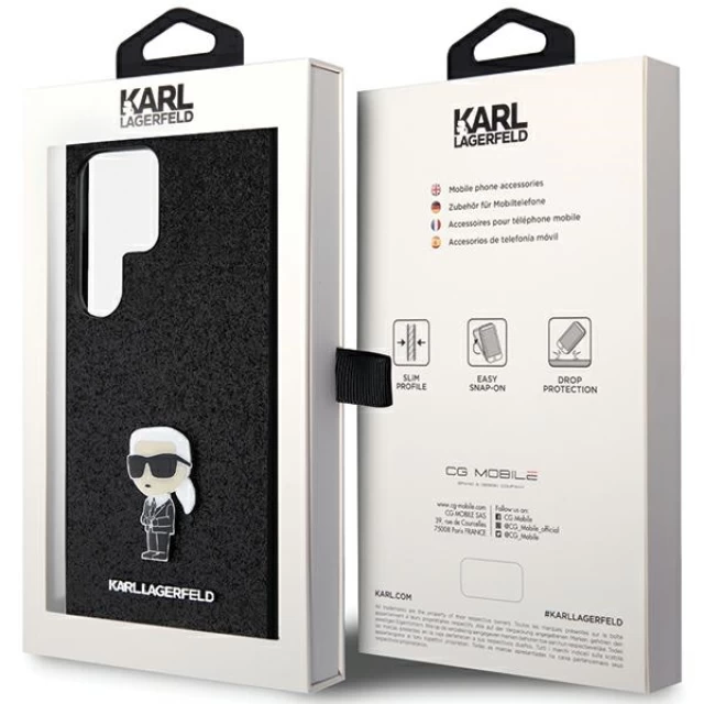 Чехол Karl Lagerfeld Fixed Glitter Ikonik Logo Metal Pin для Samsung Galaxy S24 Ultra (S928) Black (KLHCS24LGKNPSK)