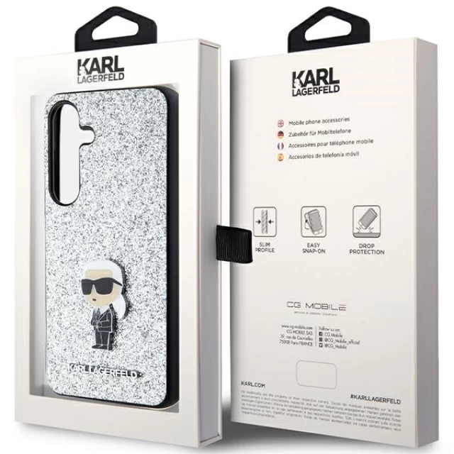 Чехол Karl Lagerfeld Fixed Glitter Ikonik Logo Metal Pin для Samsung Galaxy S24 (S921) Silver (KLHCS24SGCNPSG)