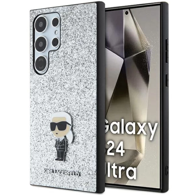 Чохол Karl Lagerfeld Fixed Glitter Ikonik Logo Metal Pin для Samsung Galaxy S24 Ultra (S928) Silver (KLHCS24LGCNPSG)