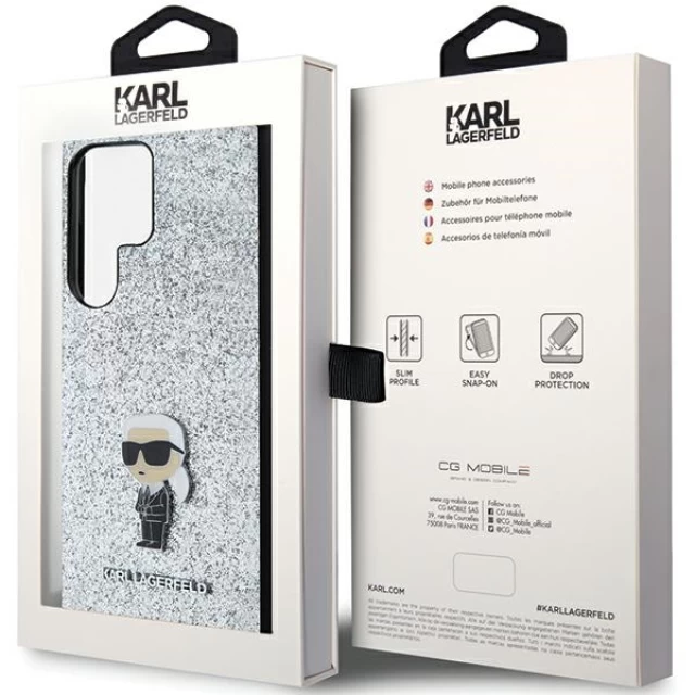 Чехол Karl Lagerfeld Fixed Glitter Ikonik Logo Metal Pin для Samsung Galaxy S24 Ultra (S928) Silver (KLHCS24LGCNPSG)