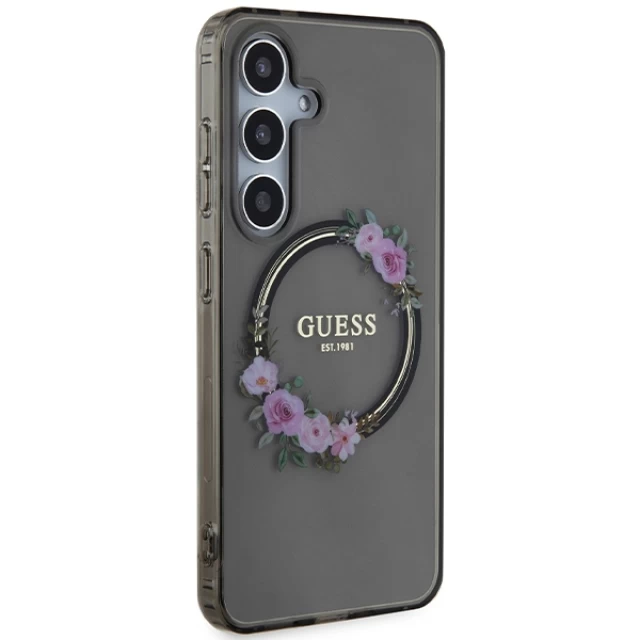 Чехол Guess IML Flowers Wreath для Samsung Galaxy S24 (S921) Black with MagSafe (GUHMS24SHFWFCK)