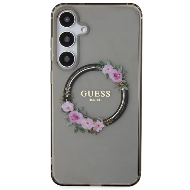 Чохол Guess IML Flowers Wreath для Samsung Galaxy S24 Plus (S926) Black with MagSafe (GUHMS24MHFWFCK)